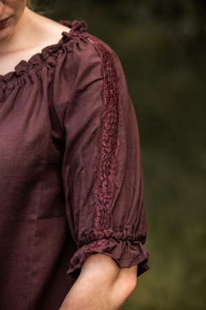Blusa medieval de manga corta "Sandra" Marrón oscuro XL