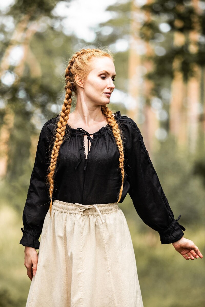 Medieval blouse with lace "Bettina" Black L