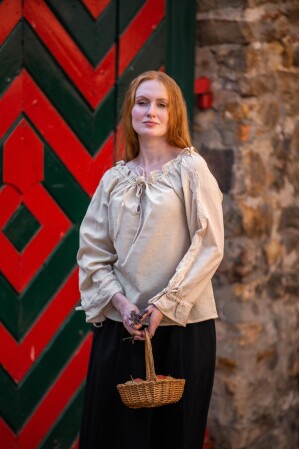 Blouse médiévale avec dentelle "Bettina" Chanvre L