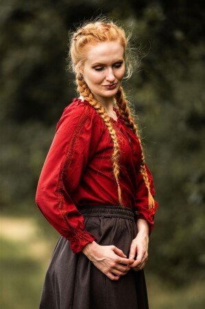 Blusa medieval con encaje "Bettina" roja S