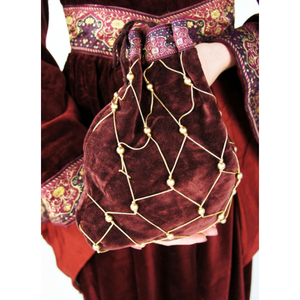 9023 bolsa de terciopelo noble con decoración, Burdeos