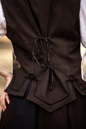 Bodice vest with embroidery "Selma" Dark brown L