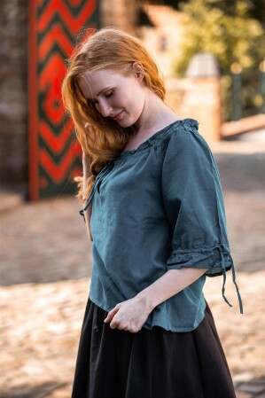Medieval short sleeve blouse "Vera" Petrolblue XS