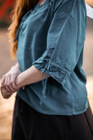 Medieval short sleeve blouse "Vera" Petrolblue XS