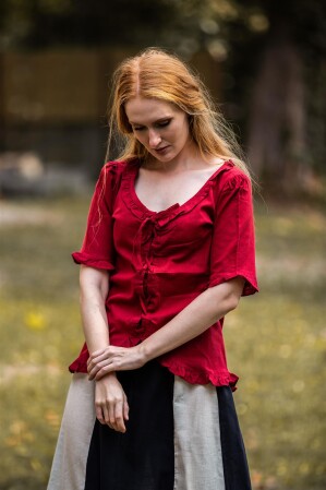 Kurzarm-Rüschenbluse "Bea" Bordeaux XXL