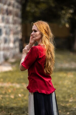 Kurzarm-Rüschenbluse "Bea" Bordeaux XXL