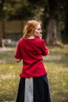 Kurzarm-Rüschenbluse "Bea" Bordeaux XXL