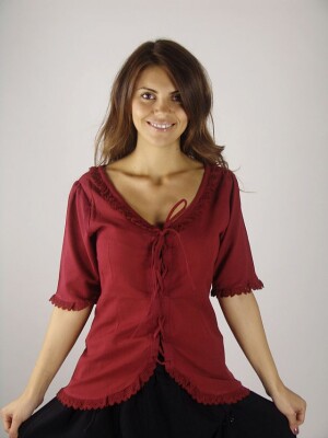 Mittelalter Kurzarmbluse "Gabriela" Rot XXXL