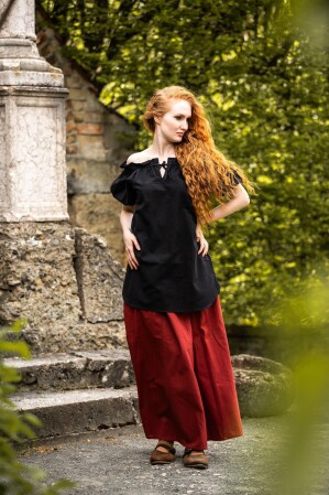 Mittelalter Kurzarmbluse "Verena" Schwarz XL