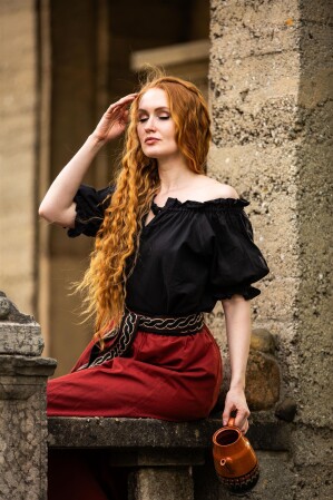 Mittelalter Kurzarmbluse "Verena" Schwarz XL