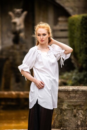 Blusa medieval de manga corta "Verena" Blanco XXXL