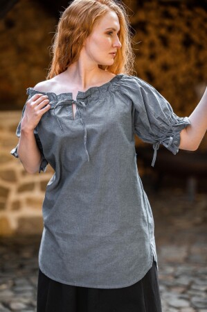 Mittelalter Kurzarmbluse "Verena" Taubenblau L