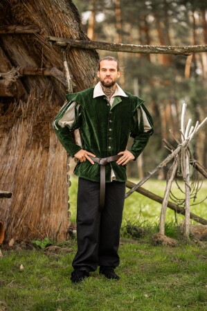 Landsknechtjacke mit geschlitzten Ärmeln "Brandolf" Grün XXXL
