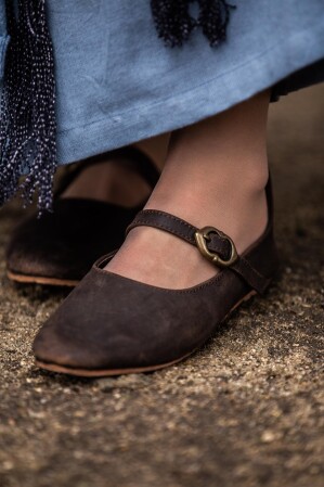 Mittelalter-Damenschuhe  "Cecilie" mit Ledersohle Braun 39
