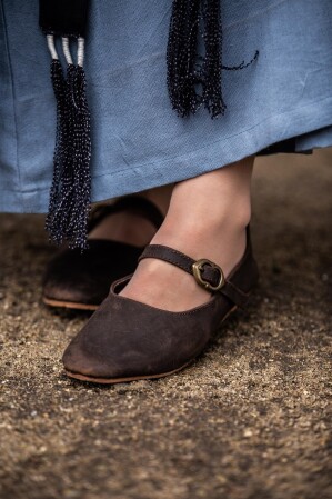 Mittelalter-Damenschuhe  "Cecilie" mit Ledersohle Braun 40