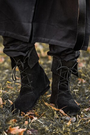074 Mittelalter-Stiefel "Aurin" mit Stulpe - Schwarz