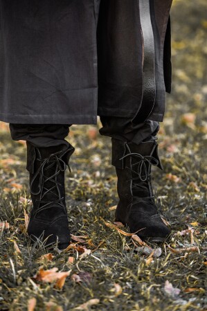 074 Mittelalter-Stiefel "Aurin" mit Stulpe - Schwarz