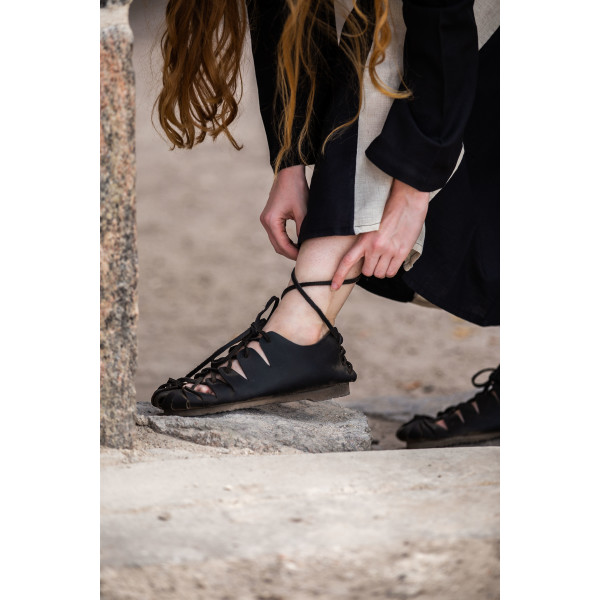 003 Nubuck leather sandals- Black