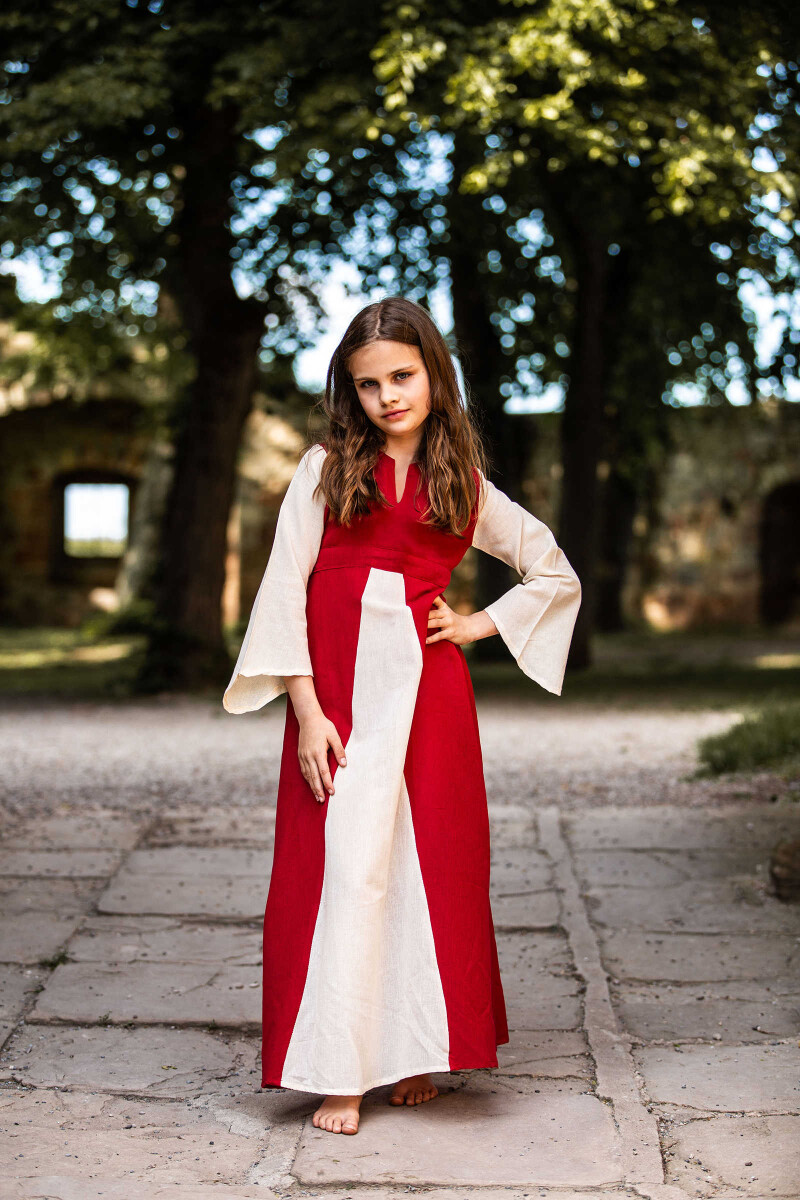 Mädchenkleid "Elsa" Rot/Natur XXXS