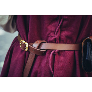 Narrow leather belt in robust leather brown 190 cm