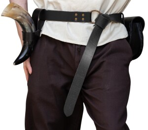 Leather ring belt with celtic pattern black 150 cm