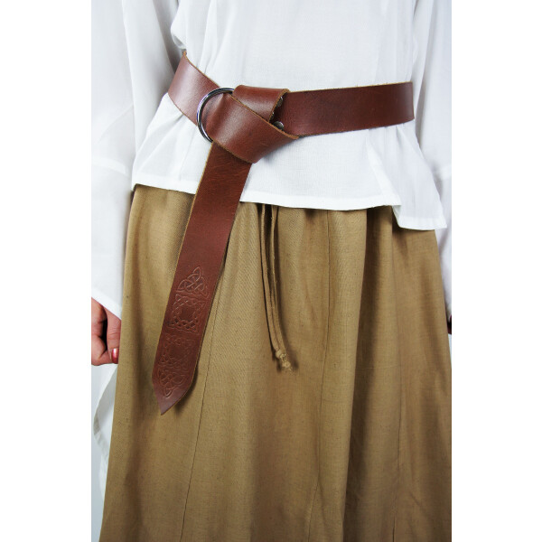 Leather ring belt with celtic pattern brown 190 cm