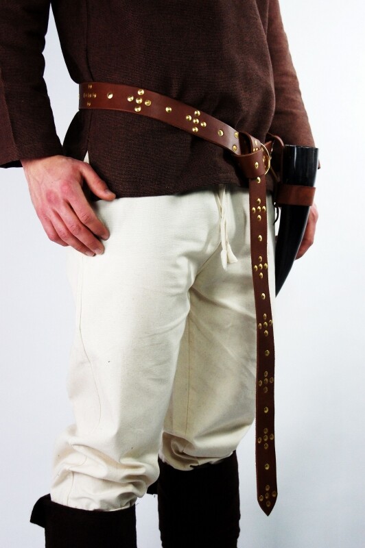Wikinger Ringgürtel aus robustem Leder Braun 190 cm