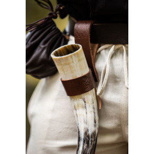 Leather horn holder with Celtic embossing Brown
