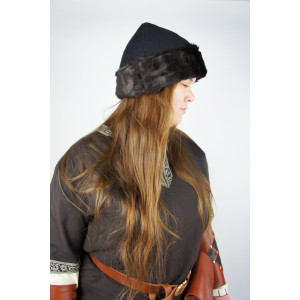 1920 Viking cap "Ulf" - black with Dark brown fur