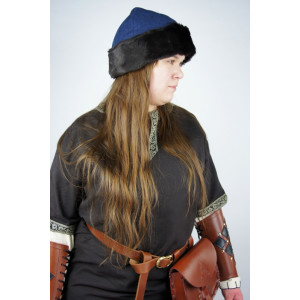 1920 Viking cap "Ulf" - blue with Dark brown fur
