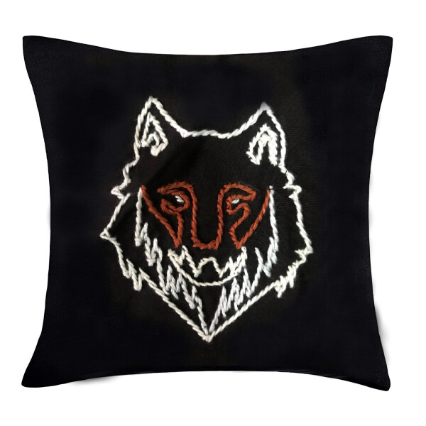 Pillow case "Geri" with hand embroideRed wolf