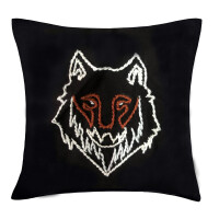 Pillow case "Geri" with hand embroideRed wolf