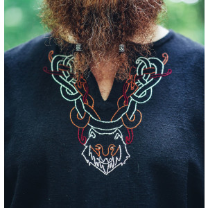 Viking tunic "Freki" with hand embroidery black XXXL