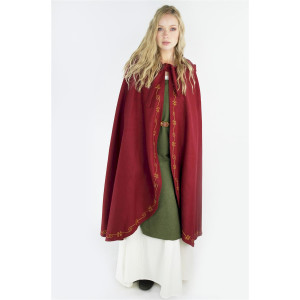 Wool cape "Ásidís" with hand embroidery Red