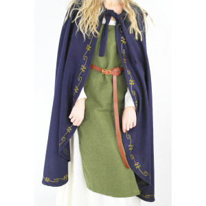 Wool cape "Ásidís" with hand embroidery blue