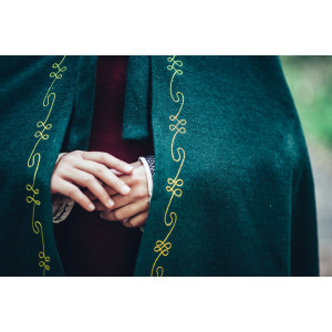 Capa de lana "Ásidís" con bordado a mano Verde