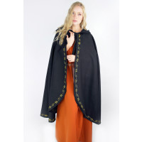Wool cape "Ásidís" with hand embroidery black