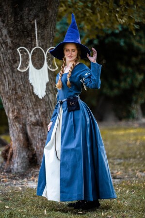 Edles Mittelalter Kleid LARP "Larina" Taubenblau/Natur XXL