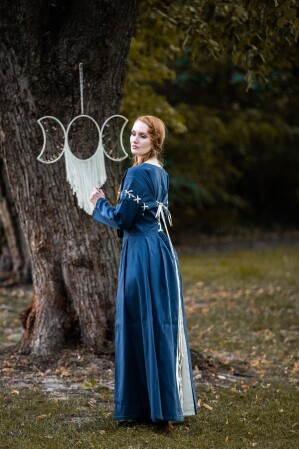 Edles Mittelalter Kleid LARP "Larina" Taubenblau/Natur XXL
