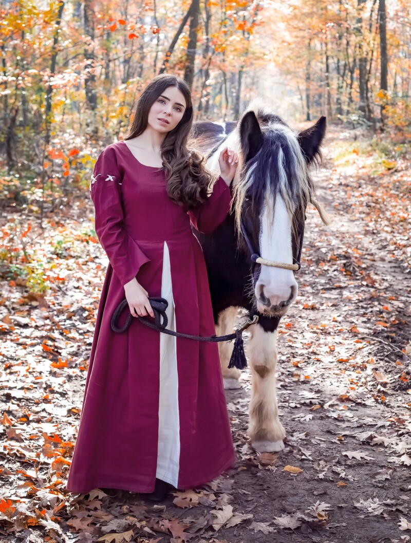 Mittelalterkleid "Larina" Rot/Natur