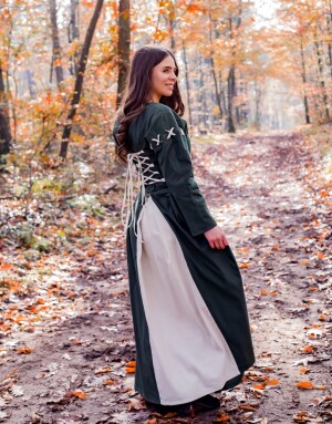 Robe médiévale "Larina" Vert olive/Ècru L