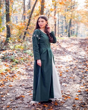 Mittelalterkleid "Larina" Olivgrün/Natur XL