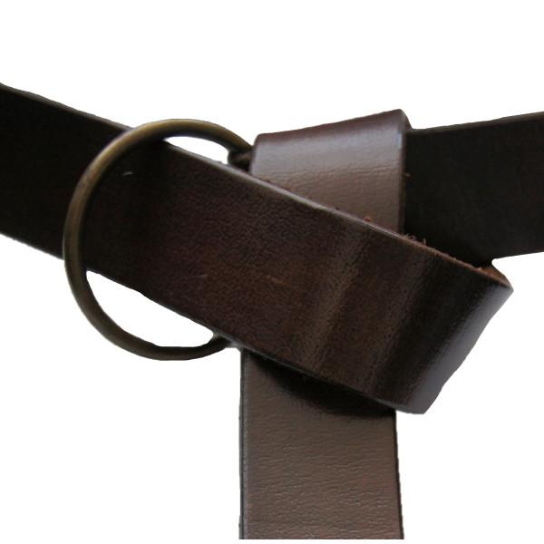 Cinturón de anillas de cuero robusto Marrón oscuro de 150 cm