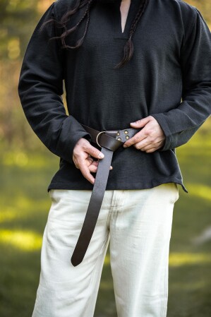 Ring belt in robust leather Dark brown 150 cm