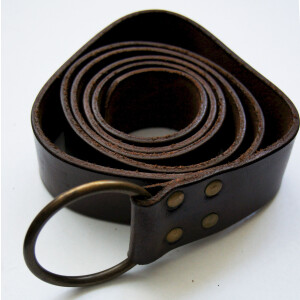 Leather ring belt with celtic pattern Dark brown 190 cm