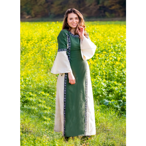 Medieval dress with border "Sophie" green/Natural