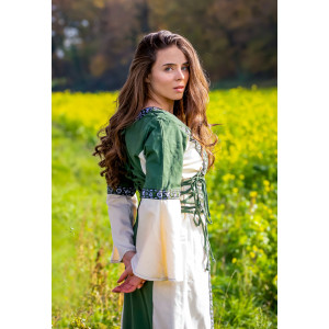 Vestido medieval con borde "Sophie" Verde/Natural