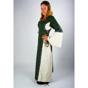 Robe médiévale avec bordure "Sophie" Vert/Ècru