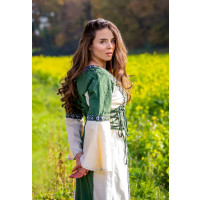 Robe médiévale avec bordure "Sophie" Vert/Ècru