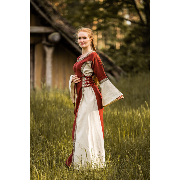 Robe médiévale avec bordure "Sophie" Rouge/Ècru